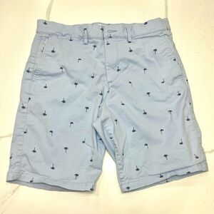 Gap Shorts Mens 30 Blue Palm Tree Flat Front Chino Golf Beach Outdoor Casual